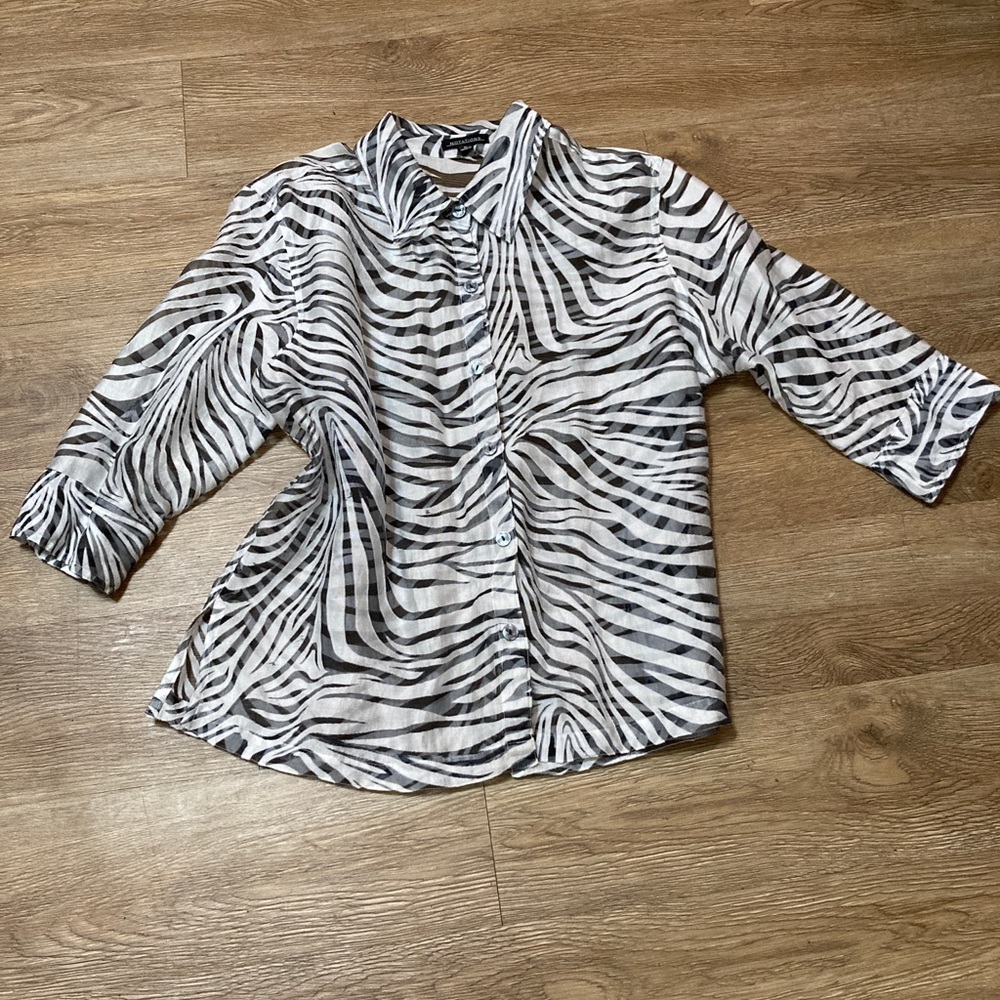 Notations Button Zebra Print Blouse